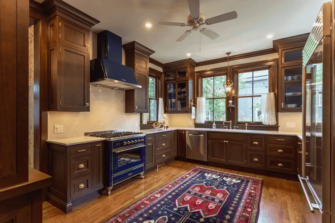 Cincinnati kitchen remodel in historic home renovation with blue appliances