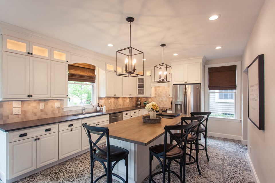 Cincinnati kitchen remodel with island and butcher block countertop