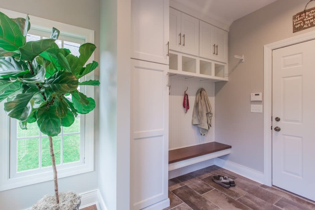 Cincinnati, Ohio mudroom addition with built-in hooks and bench