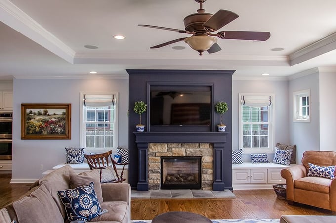 Home addition layout with custom built fireplace