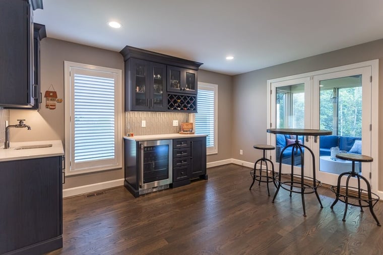 Custom beverage station with built-in wine storage and refrigerator in Cincinnati remodel