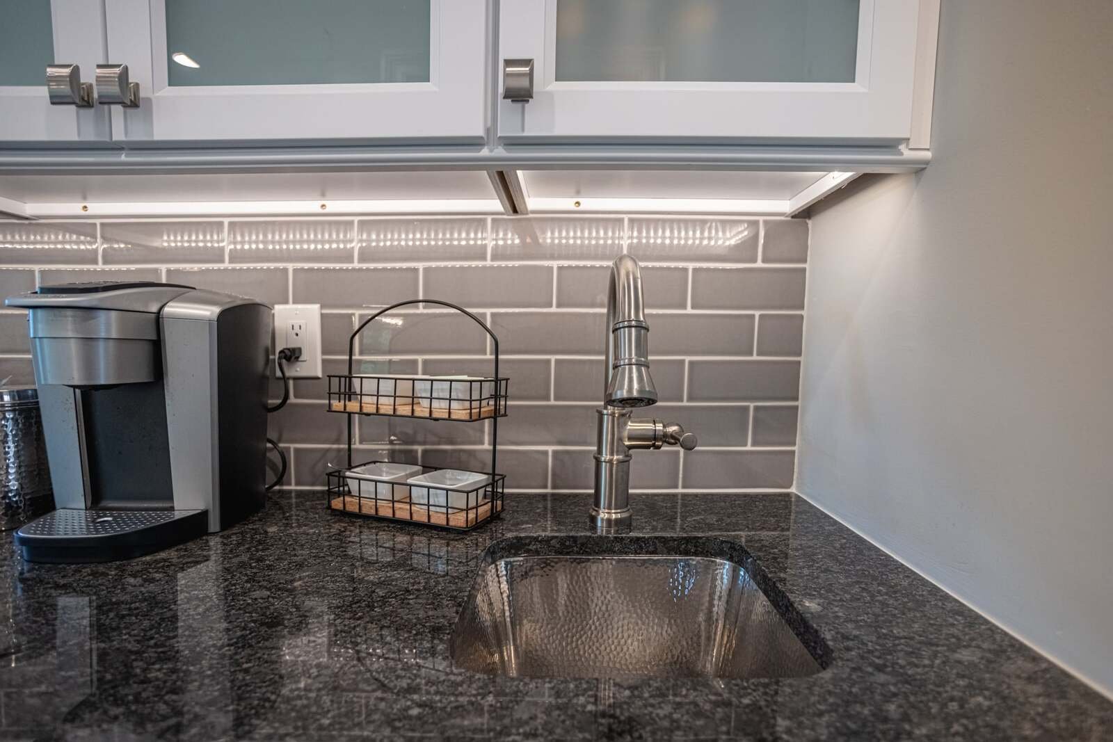 Under mount kitchen sink in beverage and coffee station