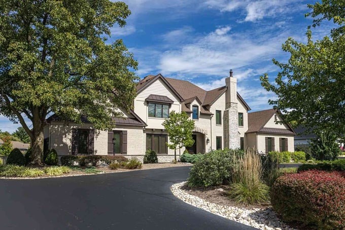 Modern home exterior view from driveway