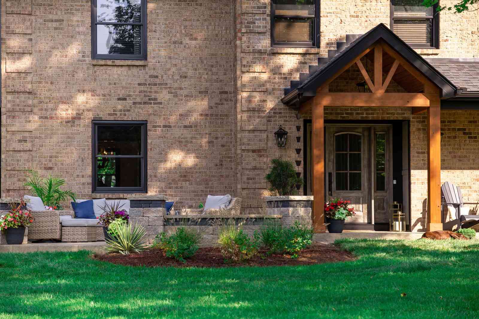 Front stone patio and facade renovation on brick home in Cincinnati, OH by Legacy Builders