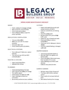 Legacy Builders Group Spring Home Maintenance Checklist