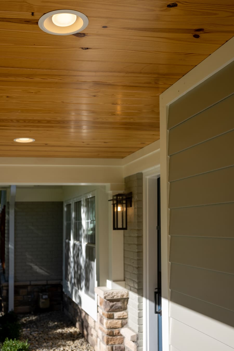 Recessed lighting in Montgomery, Ohio front porch addition by Legacy Builders
