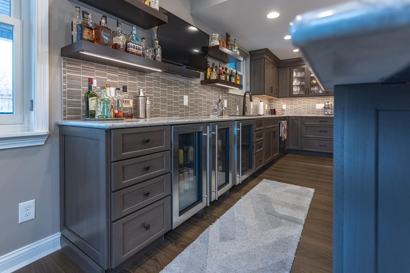 Semi-custom shaker cabinetry in Ross County, OH basement bar remodel