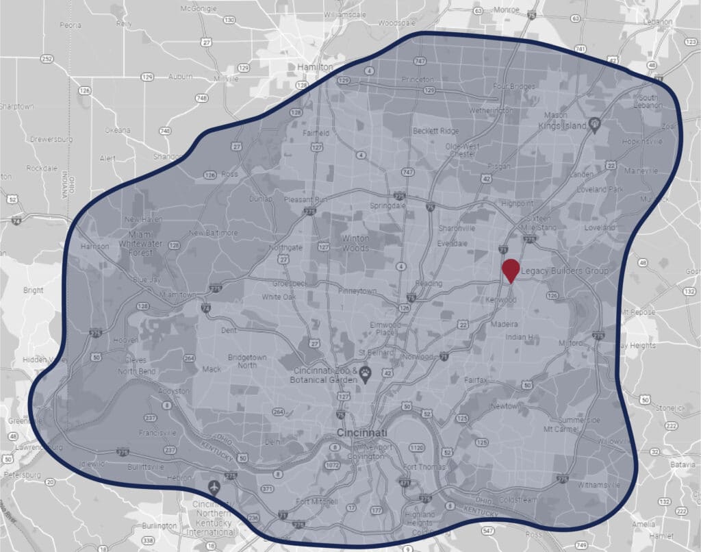 Map of service areas in the Cincinnati region